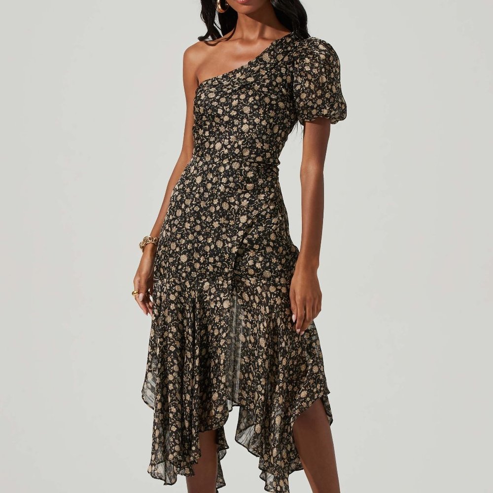 Santorini Floral One Shoulder Dress